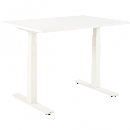BUREAU REGLABLE ELECTRIQUE ASSIS DEBOUT L120 CM BOOST BLANC FAB FR PEFC MEL.25MM CHANT ANTICHOC HAUTEUR T REGL 65 A 130CM 3 POSI