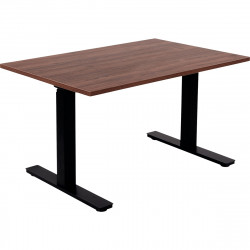 BUREAU REGLABLE ELECTRIQUE ASSIS DEBOUT L140 CM ELECTRIQUE BOOST PLATEAU NOYER/PIÈTEMENT NOIR FAB FR PEFC MEL.25MM CH.ANTICHOC B