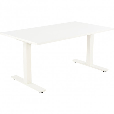 BUREAU REGLABLE ELECTRIQUE ASSIS DEBOUT L160 CM BOOST PLATEAU BLANC /PIÈTEMENT BLANC FAB FRANCE PEFC MEL.25MM CHANT ANTICHOC BOI