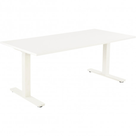 BUREAU REGLABLE ELECTRIQUE ASSIS DEBOUT L180 CM BOOST PLATEAU BLANC/PIÈTEMENT BLANC FAB FR PEFC MEL.25MM CH.ANTICHOC BOIT.CDE IN
