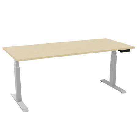 BUREAU REGLABLE ELECTRIQUE ASSIS DEBOUT LADE L180XP80 CM PLAT PIN MARITIME PIED ALU HAUTEUR DE 65A130CM EP25MM NON FEU M3 PEFC 2