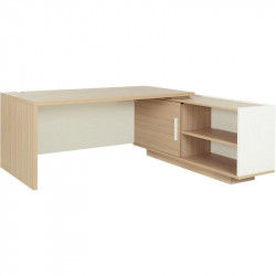 BUREAU RETOUR DROITE BRABANT L200/218XH75XP90/180CM AVEC RANGEMENTS CHÊNE STRUCTURE/BLANC 1 voile de fond avec ouverture câbles 