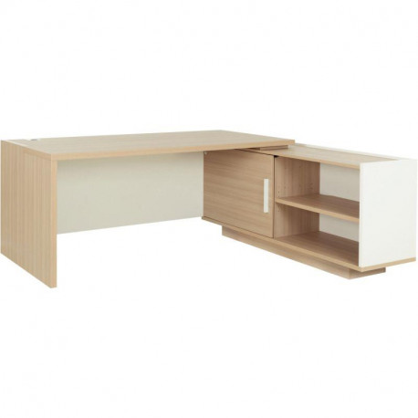 BUREAU RETOUR DROITE BRABANT L200/218XH75XP90/180CM AVEC RANGEMENTS CHÊNE STRUCTURE/BLANC 1 voile de fond avec ouverture câbles 