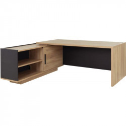 BUREAU RETOUR GAUCHE BRABANT L200/218XH75XP90/180CM AVEC RANGEMENTS CHÊNE DU BOCAGE/ANTHRACITE 1 voile de fond avec ouverture câ
