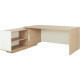 BUREAU RETOUR GAUCHE BRABANT L200/218XH75XP90/180CM AVEC RANGEMENTS CHÊNE STRUCTURE/BLANC 1 voile de fond avec ouverture câbles 