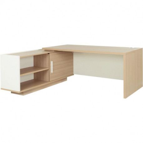 BUREAU RETOUR GAUCHE BRABANT L200/218XH75XP90/180CM AVEC RANGEMENTS CHÊNE STRUCTURE/BLANC 1 voile de fond avec ouverture câbles 