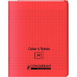 CAHIER A RABAT POLYPRO 17x22 96P 90G Grands carreaux SEYES ROUGE - PEFC - 100% recyclable