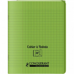 CAHIER A RABAT POLYPRO 17x22 96P 90G Grands carreaux SEYES VERT - PEFC - 100% recyclable