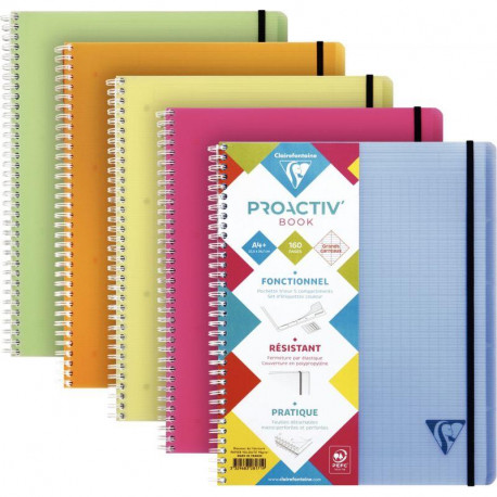 CAHIER A SPIRALES reliure intégrale A4+ 160P SEYES 90G TRIEUR 5POSIT. PROACTIV LINICOLOR PEFC FAB FRANCE - PEFC