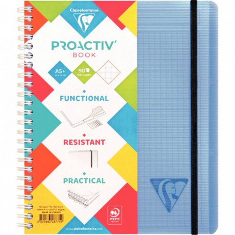 CAHIER A SPIRALES reliure intégrale A5+ 160P SEYES 90G TRIEUR 5POSIT. PROACTIV LINICOLOR PEFC FAB FRANCE