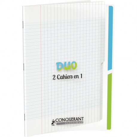 CAHIER PIQÛRE 96 PAGES 2 INDEX CONQUERANT, 24X32 CM, SEYÈS, COUV PP INCOLORE