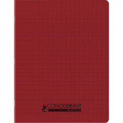 CAHIER PIQÛRE 96 PAGES CONQUERANT RECYCLE FORMAT 17X22 CM, RÉGLURE SEYÈS, COUVERTURE EN POLYPROPYLÈNE ROUGE