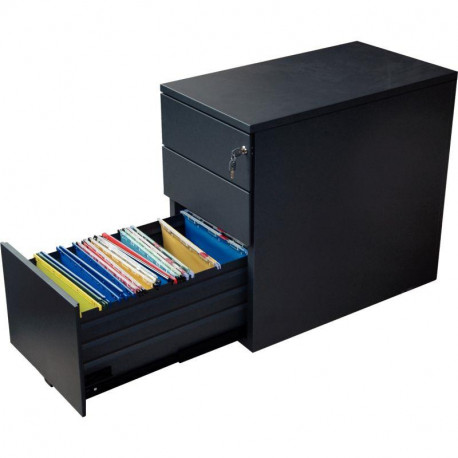 CAISSON HAUTEUR  BUREAU PROFESSIONNEL P74.1 L41.8 H69.4  CM EN METAL FAB FR 3 TIROIRS ANTHRACITE GAR 5ANS