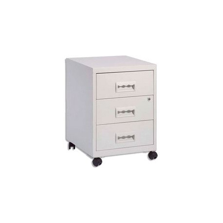 CAISSON METAL ROULETTES 3 TIROIRS BLANC 57X40X40CM