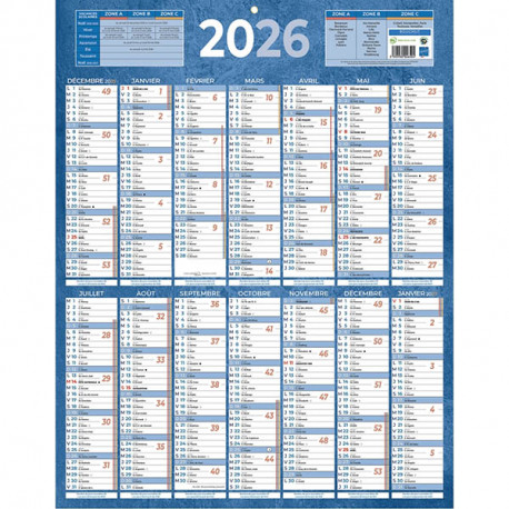 CALENDRIER ANNUEL 1 FACE 55X43CM BLEU 14 MOIS