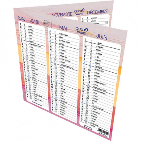 CALENDRIER ORIGAMI ICONIQUE 36X18cm PLIANT 3 MOIS PAR FACE