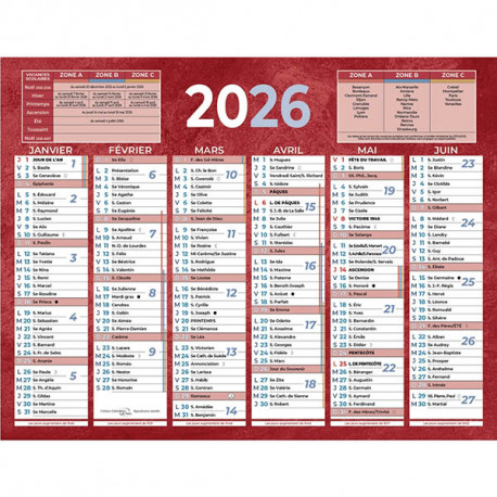 CALENDRIER SEMESTRIEL 13,5X17,5CM 6 MOIS PAR FACE