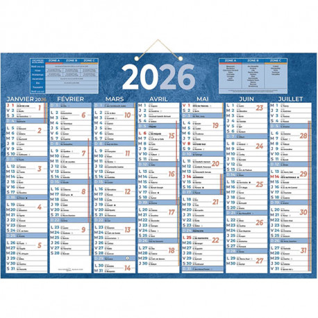 CALENDRIER SEMESTRIEL 38,5X54CM BLEU 7 MOIS PAR FACE
