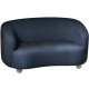 CANAPE 2 PLACES COTELE VELOURS BLEU L150 P87- PIED BOULE EN BOIS  L127XH78P87 CM ASSISE H 40CM P 58CM