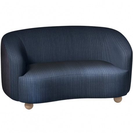 CANAPE 2 PLACES COTELE VELOURS BLEU L150 P87- PIED BOULE EN BOIS  L127XH78P87 CM ASSISE H 40CM P 58CM