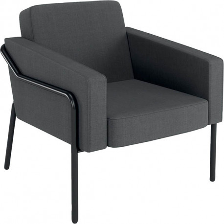 Canapé Medso 1 place anthracite. Structure : tube acier Ø 25 mm, finition époxy noir mat. Garniture assise et dossier : mousse p