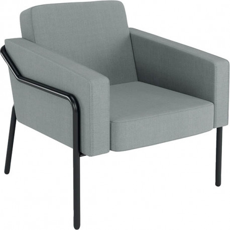 Canapé Medso 1 place gris. Structure : tube acier Ø 25 mm, finition époxy noir mat. Garniture assise et dossier : mousse polyuré