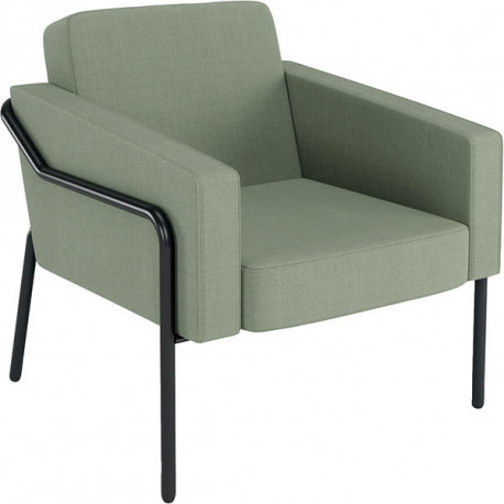 Canapé Medso 1 place vert. Structure : tube acier Ø 25 mm, finition époxy noir mat. Garniture assise et dossier : mousse polyuré