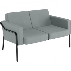 Canapé Medso 2 places gris. Structure : tube acier Ø 25 mm, finition époxy noir mat. Garniture assise et dossier : mousse polyur