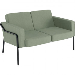 Canapé Medso 2 places vert. Structure : tube acier Ø 25 mm, finition époxy noir mat. Garniture assise et dossier : mousse polyur