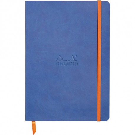 CARNET 160 PAGES RHODIARAMA FORMAT A5, 5X5, COUVERTURE SOUPLE EN SIMILI CUIR, BLEU SAPHIR