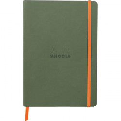 CARNET 160 PAGES RHODIARAMA FORMAT A5, LIGNÉ, COUVERTURE SOUPLE EN SIMILI CUIR, VERT SAUGE