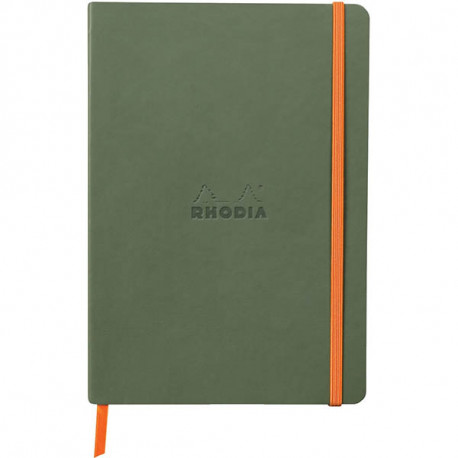 CARNET 160 PAGES RHODIARAMA FORMAT A5, LIGNÉ, COUVERTURE SOUPLE EN SIMILI CUIR, VERT SAUGE