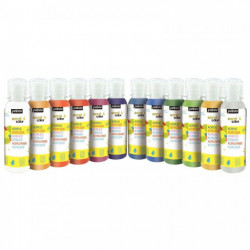 CARTON DE 12 FLACONS 150 ML DE PEINTURE ACRYLCOLOR COULEURS PAILLETÉES ASSORTIES
