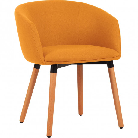  CHAISE FAUTEUIL TISSU ARCO JAUNE SAFRAN DESIG.SCANDINAVE COSY DOSSIER H 26CM ASSISE P46 L 58 H48 CM X 4 PIEDS BOIS HETRE Mousse