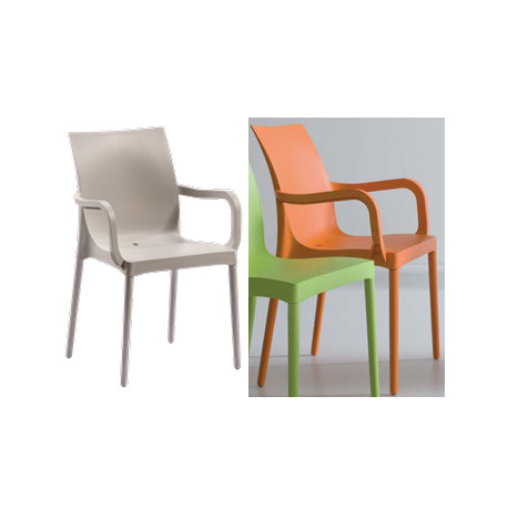 CHAISE IRIS TECHNO ORANGE 33 ASSISE H45 X P 54 CM POLYMER STRUCTURE 4 PIEDS AVEC ACCOUDOIRS H 20CM Les sièges Iris combinent sol