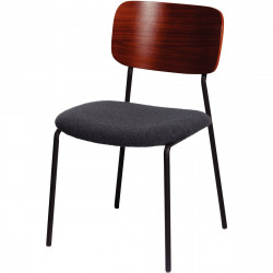 CHAISES LISA GRIS LOT 2 TISSU BOUCLE GRIS FONCE DOSS.CONTREPLAQ.NOYER PIET.LAQUE NOIR MAT HAUTEUR ASSISE H45CM DIM H70,5 X L48 X