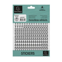 CHIFFRES AUTO ADHESIFS1 PLANCHES 0-9 NOIR 10MM ET PLUS DE 40 CARACTERES SPECIAUX