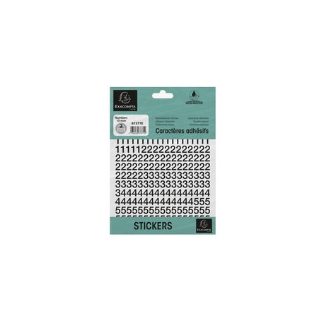 CHIFFRES AUTO ADHESIFS1 PLANCHES 0-9 NOIR 10MM ET PLUS DE 40 CARACTERES SPECIAUX