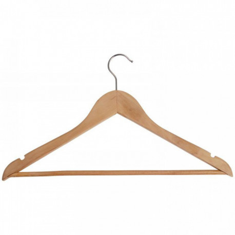  CINTRES CLASSIQUE BOIS PQT25  coudés en bois avec barrettes pour pantalons ou accessoires et d'encoches pour jupes.