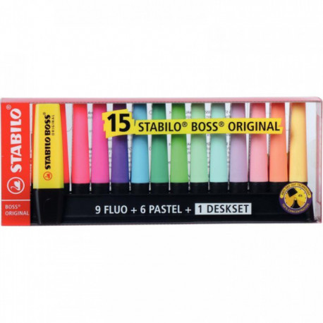 COFFRET ASSORTI DE 15 SURLIGNEURS STABILO BOSS + SET OFFERT
