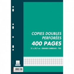 COPIES DOUBLES A4 Grands carreaux SEYES 70G BLANC -PQT100 (400 PAGES) 21X29 PERFOREE FAB France - Ecolabel 100% recyclable
