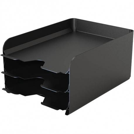 CORBEILLE A COURRIER 3 CASES NOIR  METAL DE 6,5 CM DE HAUT  A4+  L24 H34 P18,56 CM RECYCLABLE ALBA 