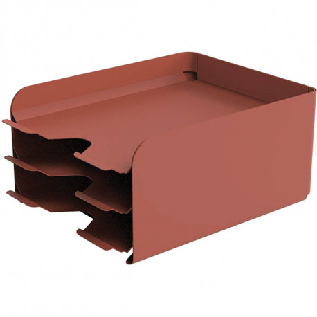 CORBEILLE A COURRIER 3 CASES TERRACOTA METAL  DE 6,5 CM DE HAUT  A4+  L24 H34 P18,56 CM RECYCLABLE ALBA 