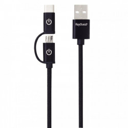 CORDON TRESSÉ NYLON 2 EN 1 USB 2.0 MALE/MÂLE USB A VERS USB C OU MICRO USB 1,2M