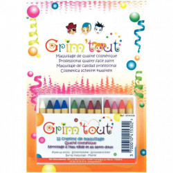 CRAYONS MAQUILLAGE Ø8,5x60MM 12 ASSORTIS BLANC NOIR BLEU BLEU FONCE VERT VERT FONCE MARRON ORANGE OCRE ROUGE ROSE JAUNE LAVABLE