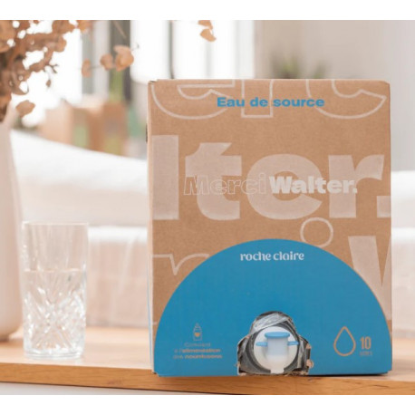 EAU DE SOURCE 10L ROCHECLAIRE EN CUBI SE GARDE OUVERT 1 MOIS -80% DE PLASTIQUE/ BOUTEILLE  GARDE LE FRAIS WALTER