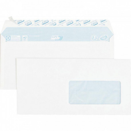 ENVELOPPES BLANCHES **BTE70* DL 80G A FENETRE 45 NF PEFC 110x220  6262