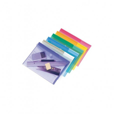 ENVELOPPES TRANSLUCIDES A4 ASSORTIES LOT 12 FERMETURE VELCRO POUR 70 FEUILLE
