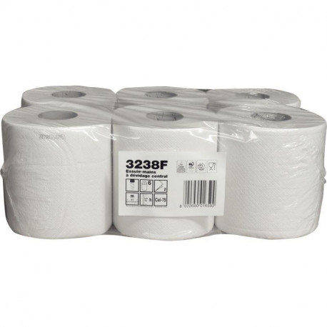 ESSUIE-TOUT BOBINE À DÉVIDAGE CENTRAL *PQT 6*C M2  2 PLIS  450F  RÉSISTANTE  ABSORBANT  PEFC ECOLABEL CONTACT ALIMENTAIRE