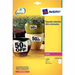 ÉTIQUETTES INDÉCHIRABLES *POCH. DE 280* ADHÉSIVES PERMANENT BLANC 99,1X38,1MM